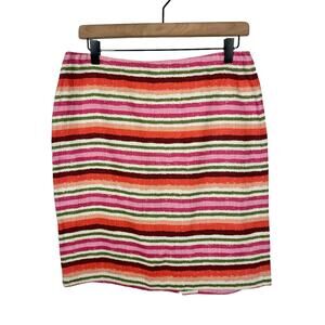 Talbots Pink Orange Green Stripe 100% Linen High Waist Pencil Skirt